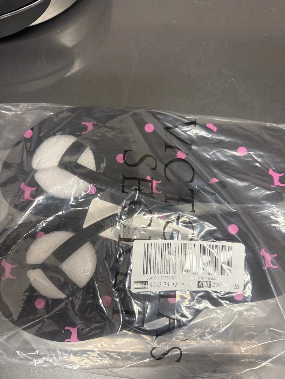 PINK Victoria's Secret Black Flip Flops with Pink Polka Dot & Dog Logo
